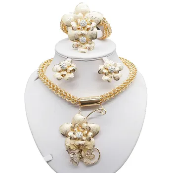 

Sexemara 2018 New Fashion African Beads Jewelry Set Exquisite Carved Dubai Pure gold -color Jewelry Set Nigerian Wedding Bridal