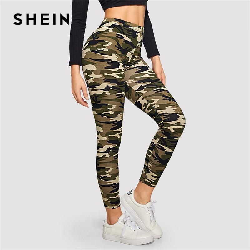 SHEIN, камуфляжные леггинсы с принтом, женские леггинсы,, повседневный стиль, весна, лето, Осень, эластичные леггинсы для фитнеса