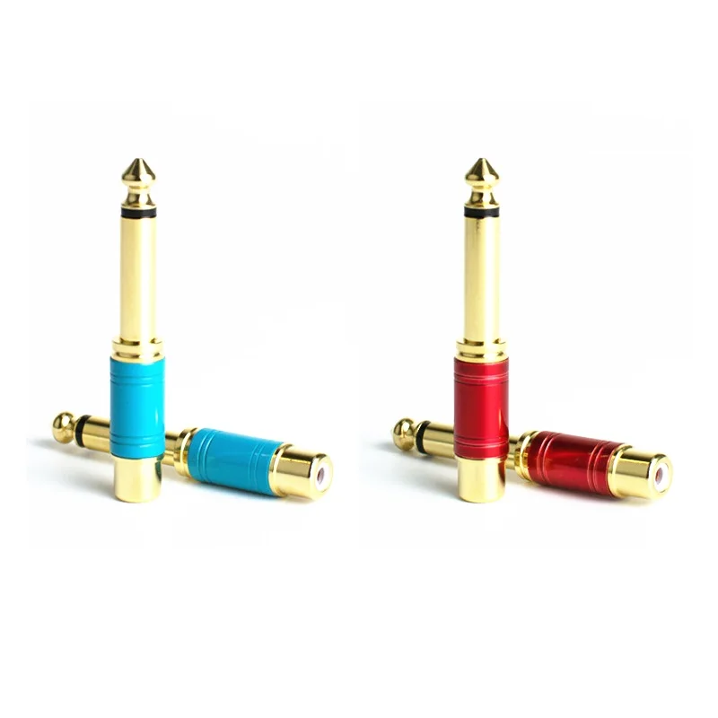 10pcs/lot Copper 6.35mm 1/4" Male Mono Plug To RCA Female Jack Audio Adapter Connector