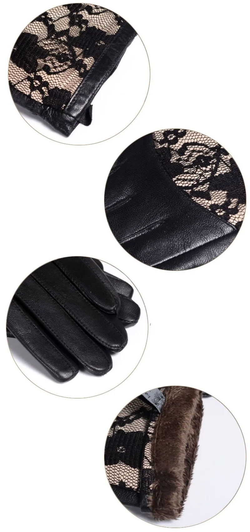 Элегантные Роскошные Брендовые женские перчатки из овчины для вечерние теплые зимние кружевные женские перчатки высокого качества из