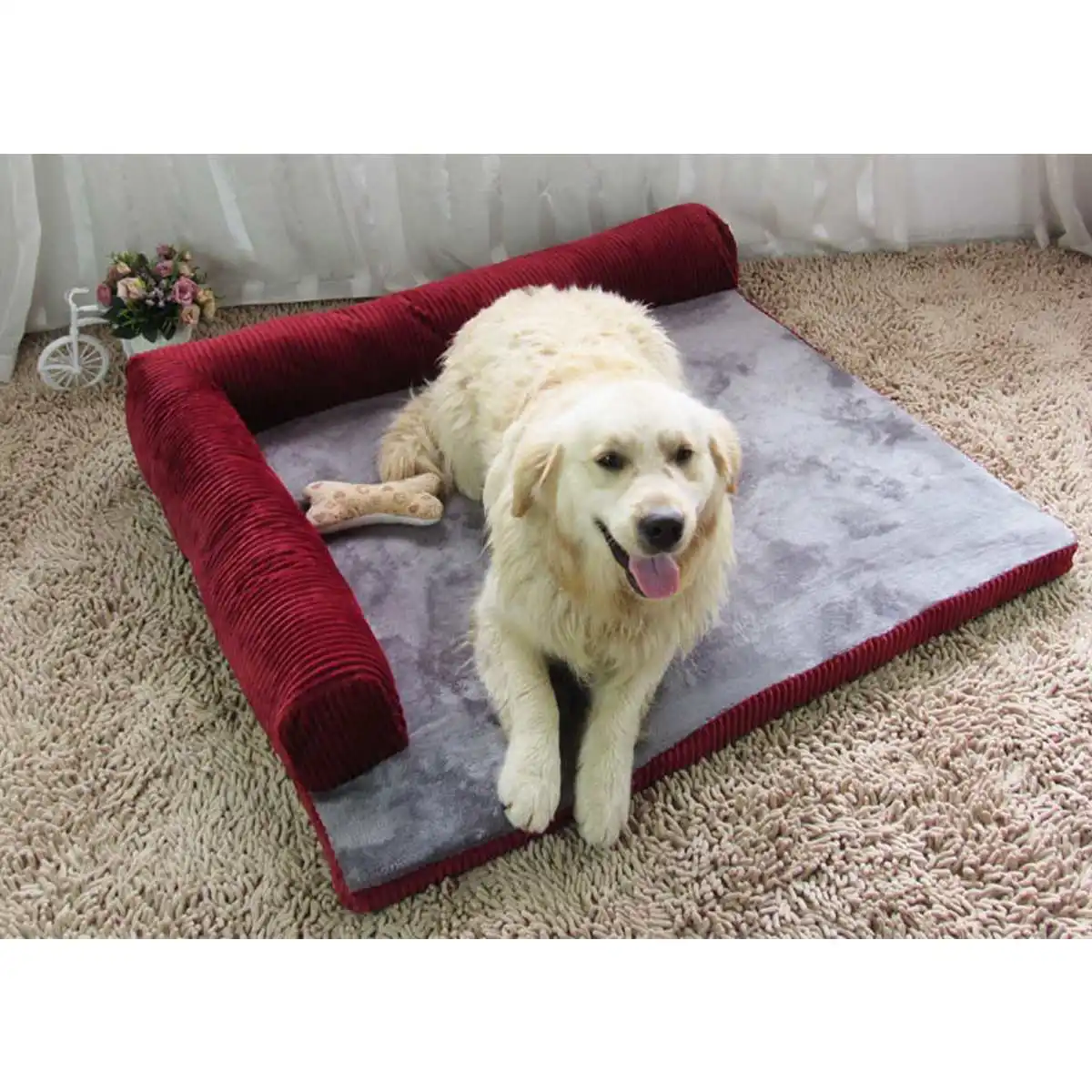 Съемный мягкий спальный диван-кровать для домашних животных, зимний теплый башенный домик для отдыха, лежак, коврик для животных, гнездо, большой XL матрац для собак S/M/L - Цвет: red