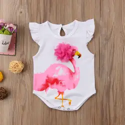 Новая мода для новорожденных девочек Фламинго боди комбинезон без рукавов наряды одежда