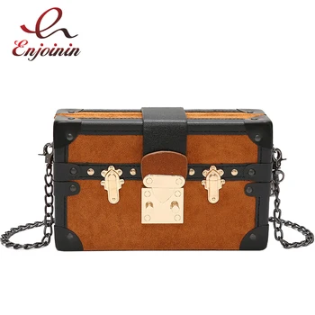 

Faux Suede Vintage Design Box Design Fashion Ladies Party Clutch Bag Chain Shoulder Bag Tote Crossbody Mini Messenger Bag Flap