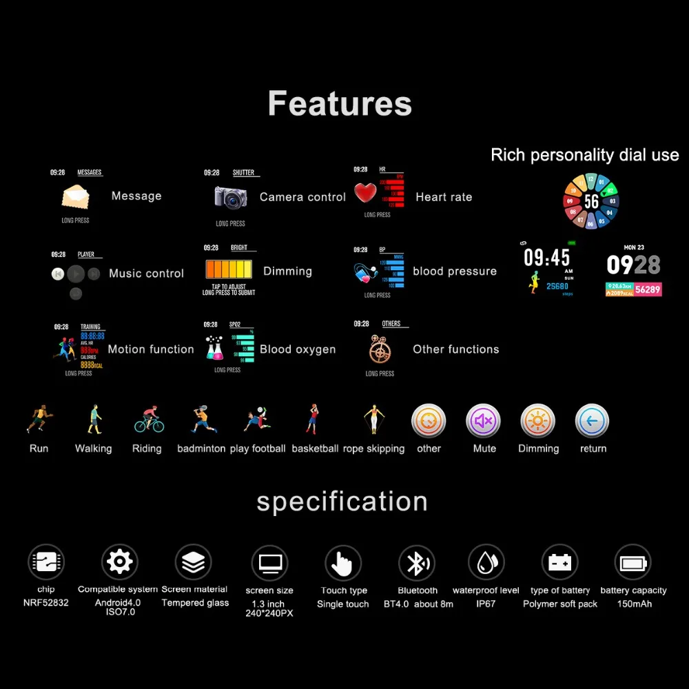 Fentorn Smart Watch Men Women Heart Rate Blood Pressure Oxygen Wrist Muiti Sports Bluetooth Smartwatch for Android IOS Phone Fentorn Smart Watch Men Women Heart Rate Blood Pressure Oxygen Wrist Muiti Sports Bluetooth Smartwatch for Android IOS Phone