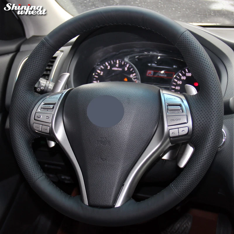 Shining wheat Black Genuine Leather Steering Wheel Cover for Nissan 2013 Teana 2014 X Trail