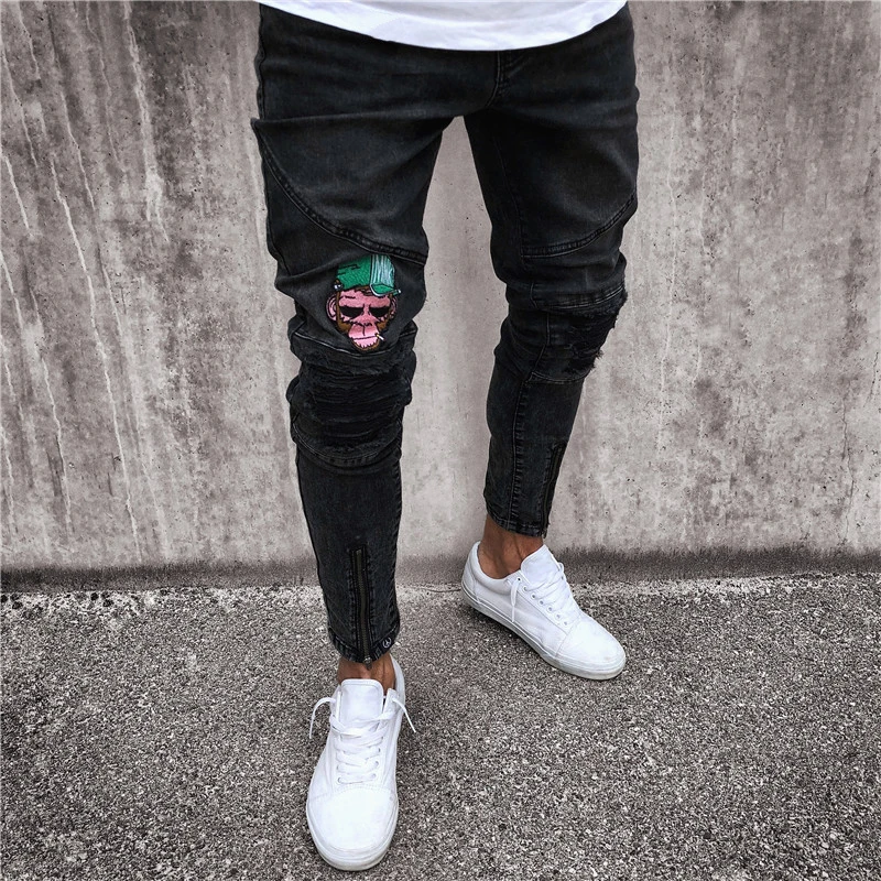 

HOT 2019 casual men skinny jeans Hip-hop embroidered jeans of high quality