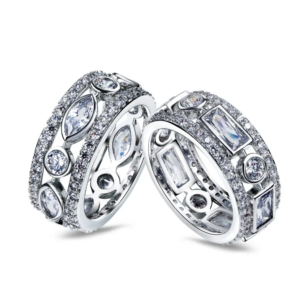 Hochzeit Ring Neueste Design 2 stücke set Ringe gold und rhodium überzogene weiße CZ Ring schmuck Voller größe #5, #6, #7, #8, #9, #10