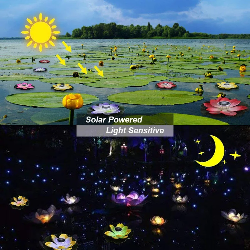 Солнечная приведенная в действие светодиодный лампа-цветок лотоса водонепроницаемость открытый Плавающей Пруд ночник для сада бассейн вечерние ночной декор с подсветкой