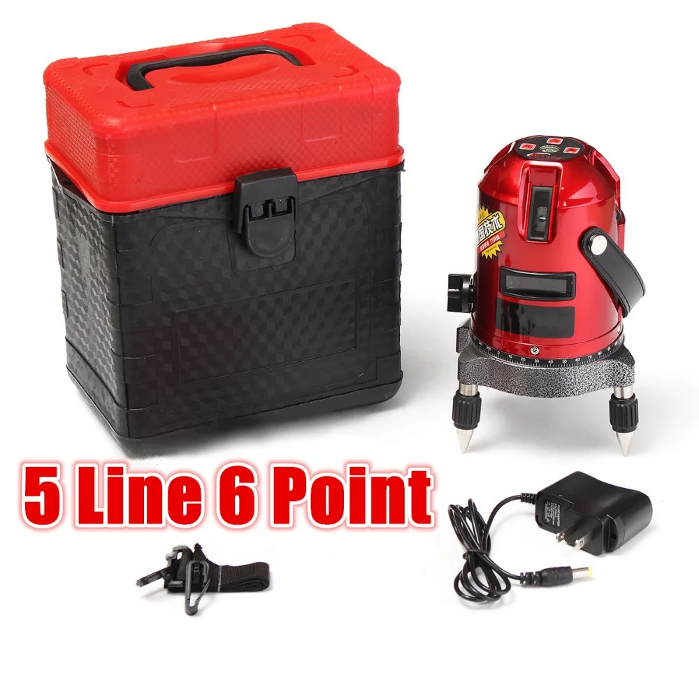 

5 Line 6 Point 4V1H Cross Line Red Shockproof Automatic Self Leveling Laser Level Measure Meter Kit High Quality