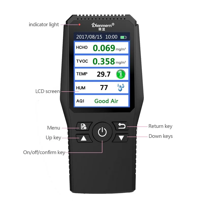 TVOC HCHO Формальдегид детектор с температурой и влажностью измеритель качества воздуха газовый анализатор домашний защитный термометр