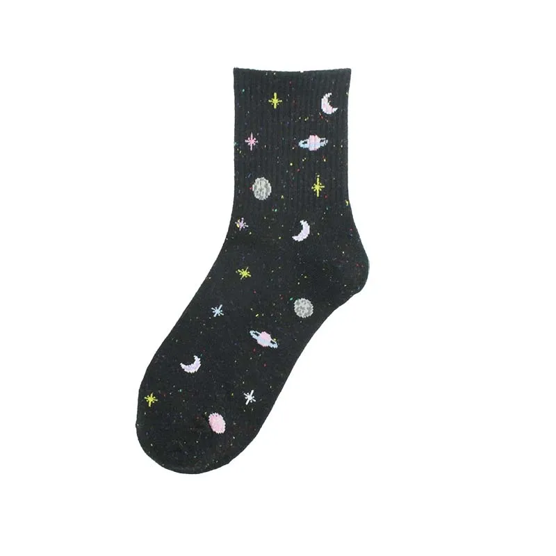 [COSPLACOOL] забавные носки в японском стиле Харадзюку С Рисунком Луны и звезд, милые женские носки, новинка, Chaussette, женские носки - Цвет: Black Socks