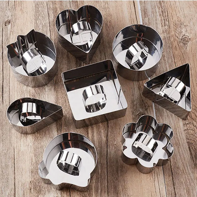 

Stainless Steel Cake Ring Heart Square Dessert Mousse Mold with Pusher Lifter Cooking Rings