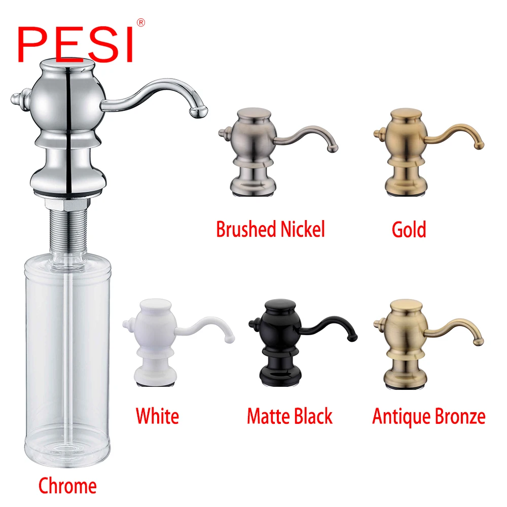 

Brass and ABS Kitchen Sink Countertop Soap Dispenser Built in Hand Soap Dispenser Pump Large Capacity 13 OZ Bottle, Chrome .