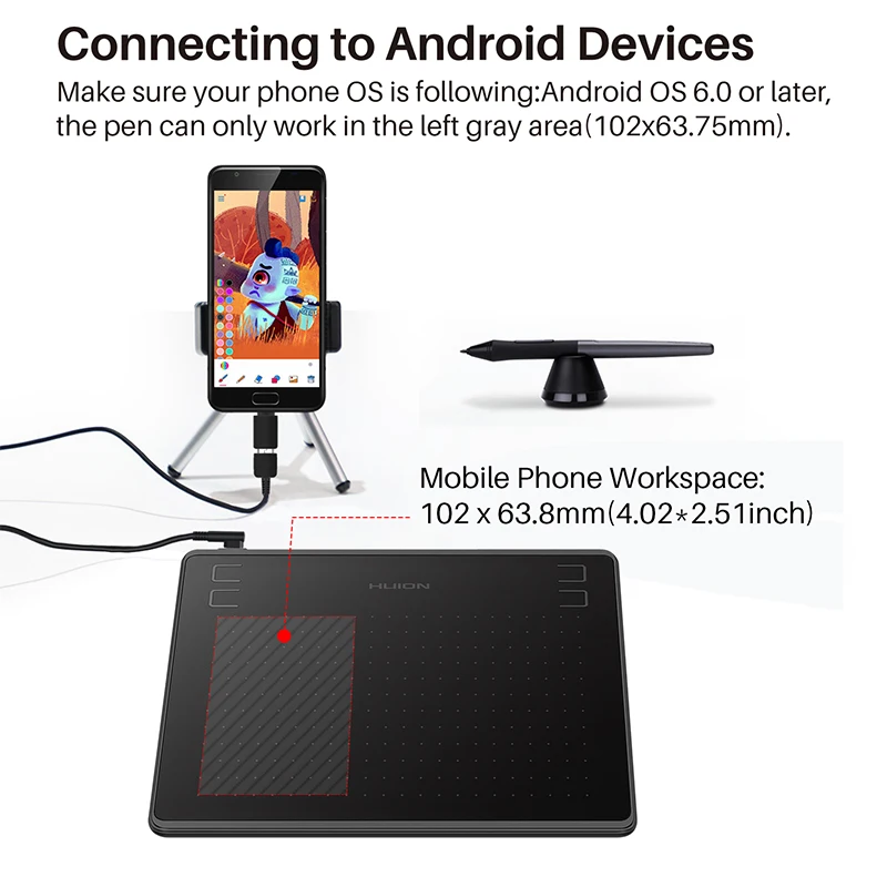 HUION HS64 gráficos dibujo Tabletas digitales OTG función firma pluma tableta con Stylus sin batería para Android Windows macOS - 4