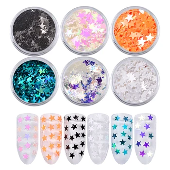 

6Pcs Stars Shape Holographic AB Shiny Laser Nail Glitter Paillette Sequins Universe Beauty Decal Accessories Nail Decorations