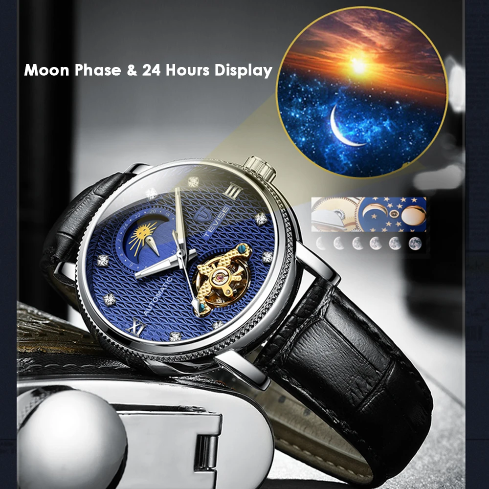 TEVISE мужские часы Moon phase Tourbillon повседневные часы, кожа спортивные наручные часы Мужские часы Relogio Masculino