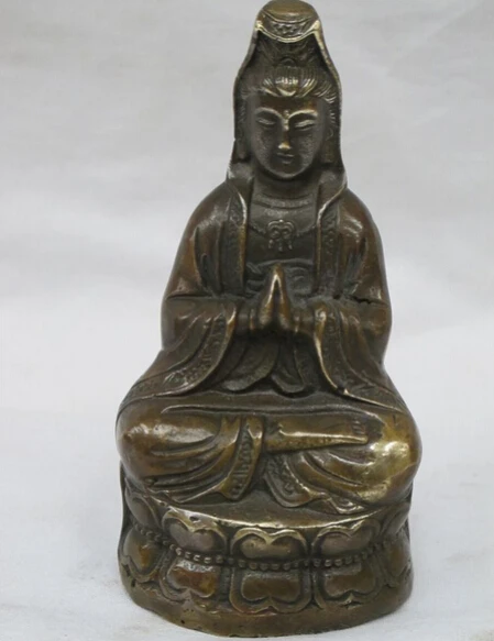 

Collectible bronze S2252 4" Tibet Feng shui luckly Bronze Buddha Bodhisattva Kwan yin zazen statue (B0328)
