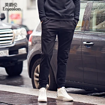 

Enjeolon brand top quality long trousers pants men sweatpants male casual fit pants man, black Pants male free shipping K6710