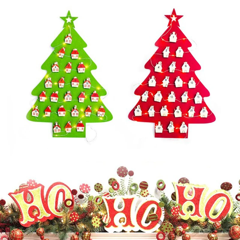 Светодиодный свет Рождество Войлок Подвеска для календаря клип Рождественская елка обратный отсчет карточка с календарем стены