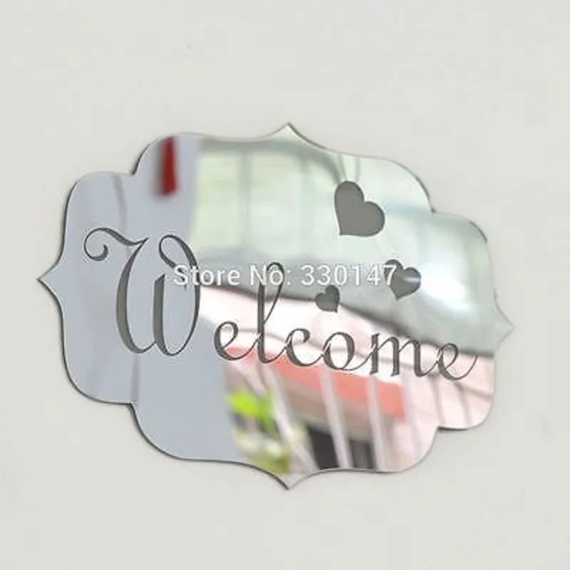 

Hot Nice Mirror Effect Acrylic 3D Welcome Indicating Sign Wall Sticker Home Art Decor Removable Entrance modern Home Logo