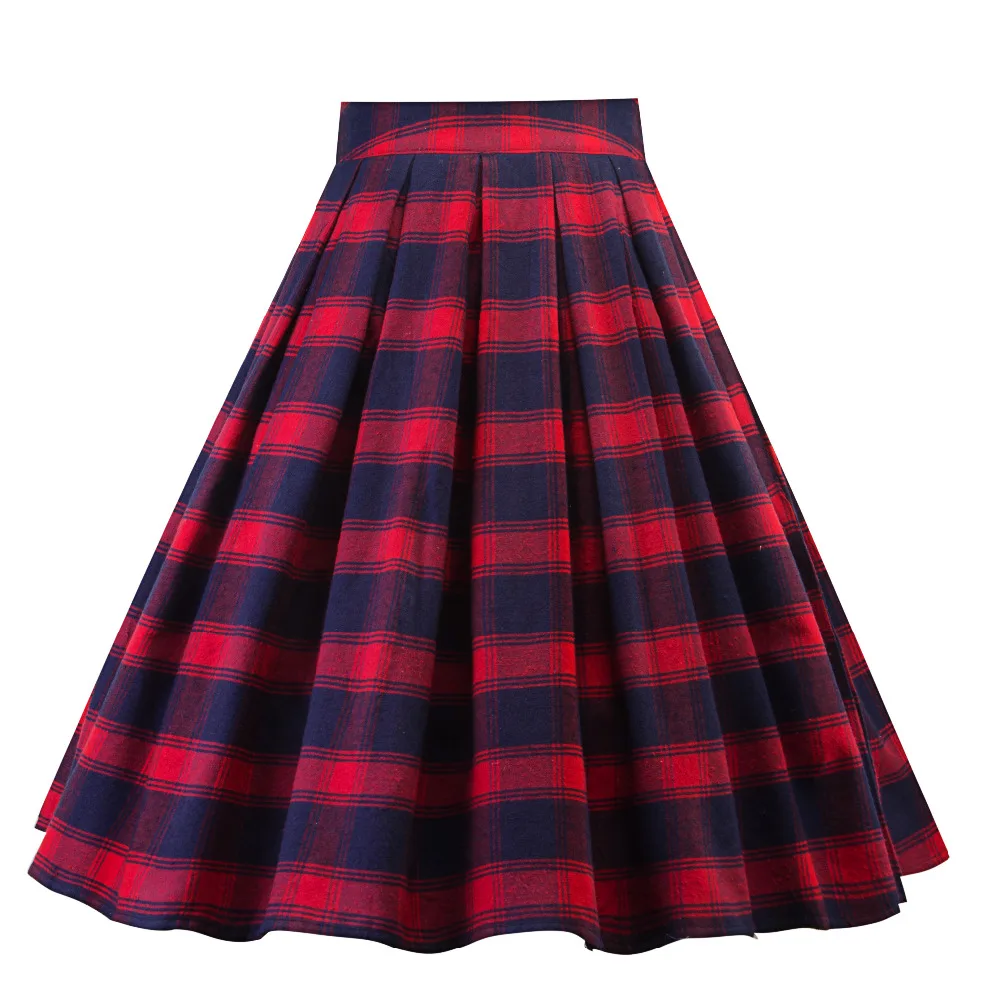 Red Plaid Pleated Skirt Vintage Tartan Retro Skirts Womens 2019 Girls ...