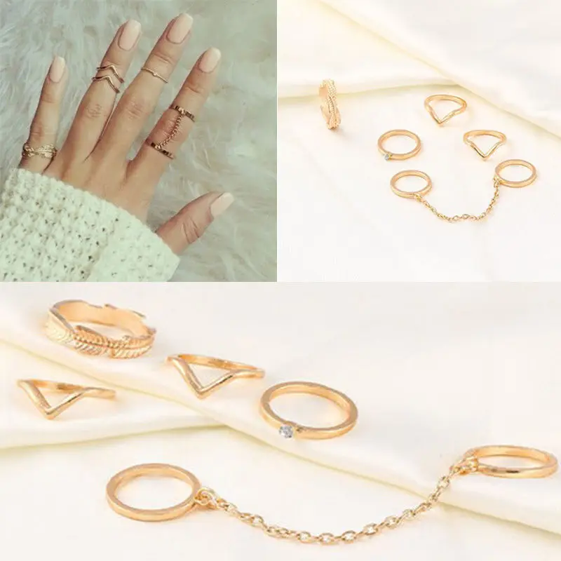

NEW 1 Set Personality Leaf Knuckle Midi Mid Finger Tip Stacking Chain Rings hot selling
