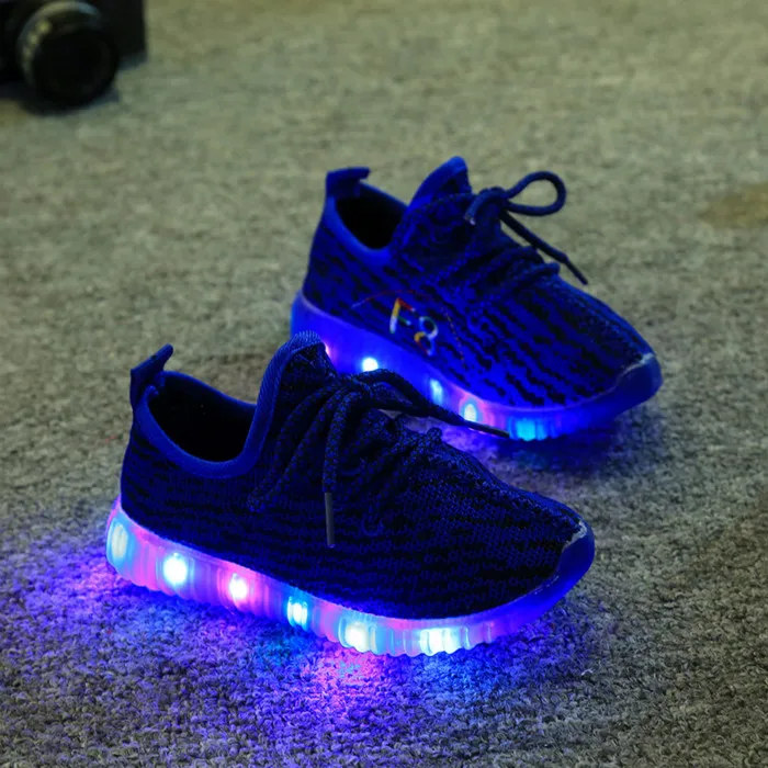 Детская обувь со светодиодной подсветкой детская повседневная обувь для малышей обувь для мальчиков и девочек спортивная обувь для детей светодиодный легкие кроссовки детские светящиеся Enfant - Цвет: Blue with LED