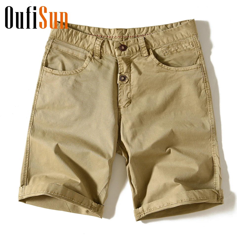 Oufisun мужские летние повседневные шорты в английском стиле мужская из чистого хлопка обычная посадка однотонные, до колена Mutil-карманы обшитые мужские шорты