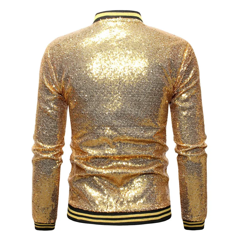 Мужская Золотая куртка, куртка с блестками, пальто, Повседневная приталенная одежда для ночного клуба, костюм для выступлений, блестящая верхняя одежда, мужские танцевальные куртки на молнии