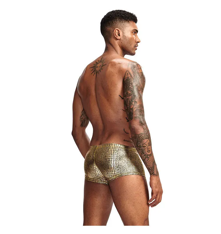 Snake Skin Leather Sexy Mens Underwear Boxers Brand Open Front Crotchless Boxer Shorts Men U Convex Low Waist Male Underpants