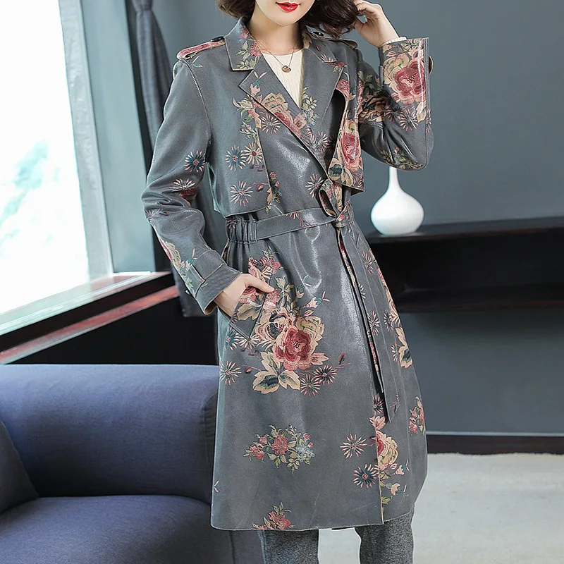 2018 Autumn Winter Fashion Designer Coat Trench 2018 Women Floral Print Belt Coat Windbreaker Ladies Casual Overcoat Female Coats