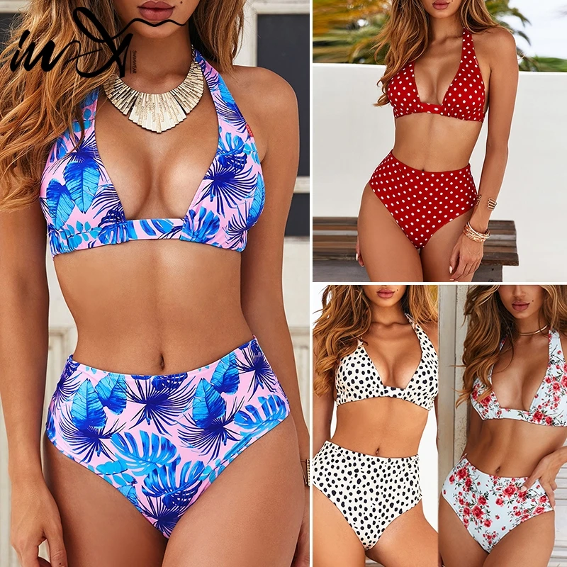 

In-X High waist bikini 2019 Plus size women's swimsuits Floral print bikini set Plus size swimwear Summer bathing suit Swim suit