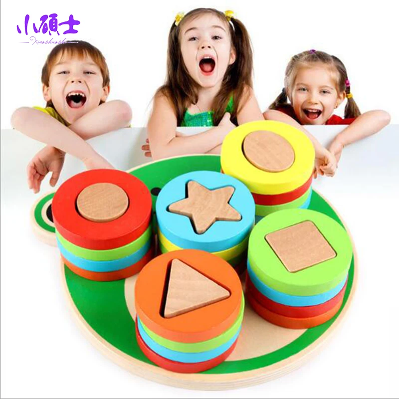 

Hight Quality Wooden Math Geometry Puzzles Educational Toys For Children Montessori Materials Infant Animals Frog Five Columns
