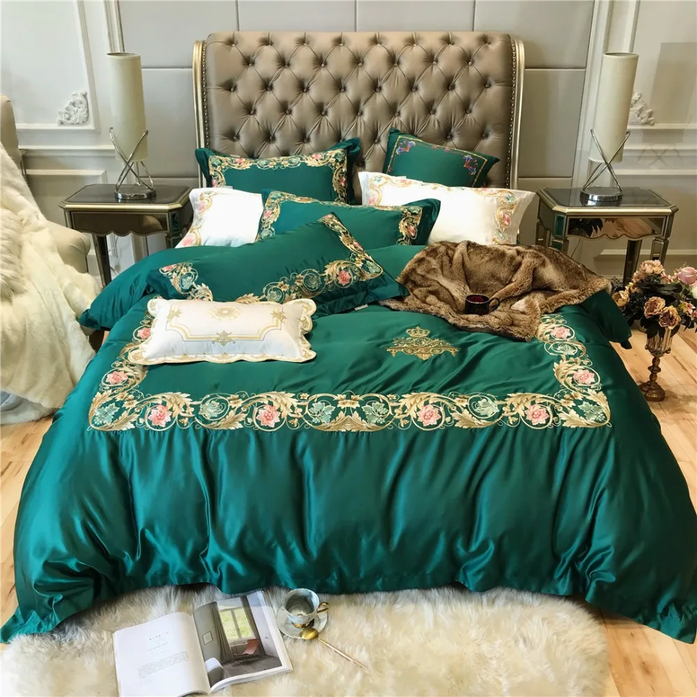 

luxury Embroidered White 100S Egyptian cotton Royal Bedding sets Queen King Wedding Duvet cover Bed sheet set Pillowcases 4pcs
