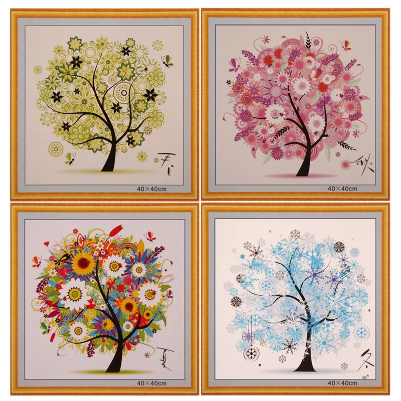 

DIY Four Seasons Tree Cross Stitch Kit Counted Embroidery Spring Summer Autumn Winter Home Decorative