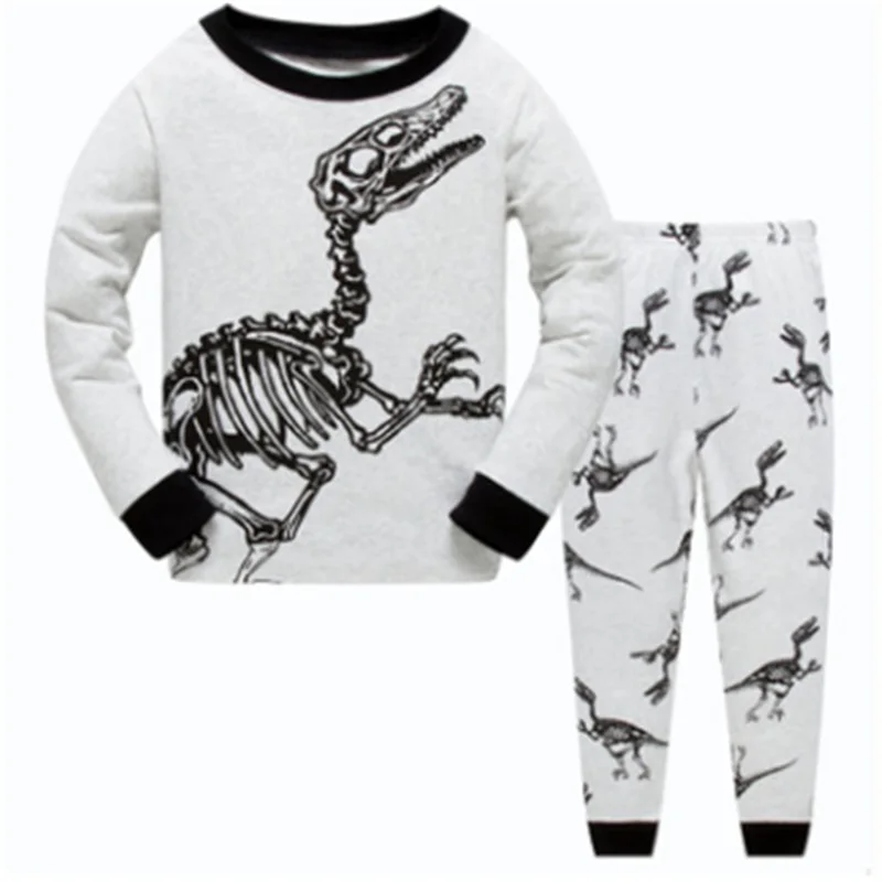 Пижамный костюм с динозавром для маленьких мальчиков; детская одежда для сна с динозавром из мультфильма; комплекты одежды; футболки с длинными рукавами; брюки; мягкая детская пижама - Цвет: 27