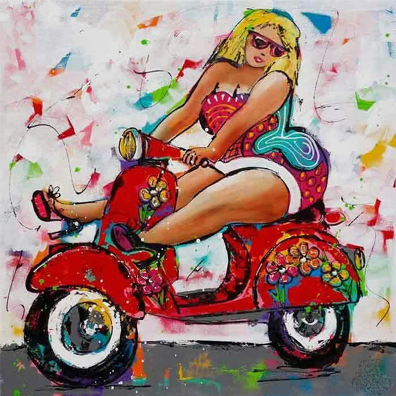 3D-DIY-full-square-drill-Diamond-Painting-Colorful-portrait-Fat-woman-riding-a-car-Cross-Stitch