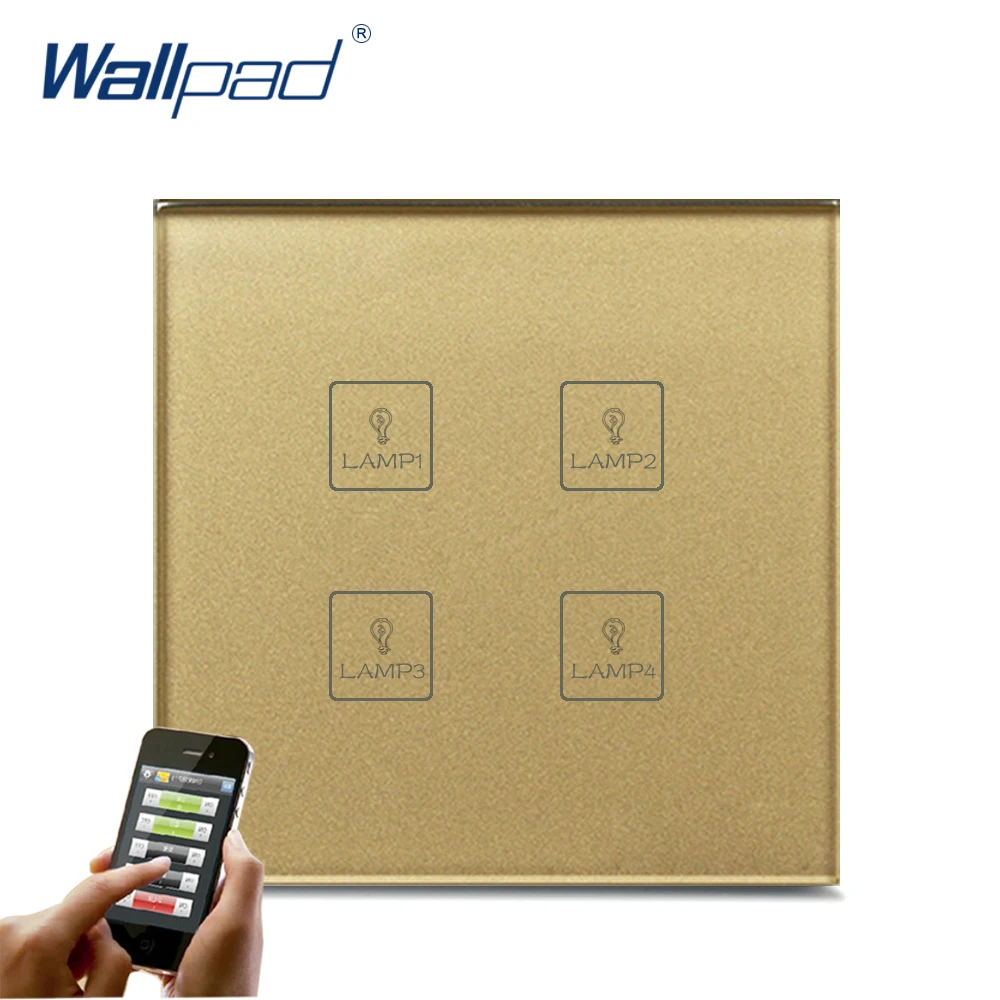 

Hot Sale 4 Gang WIFI Remote Wallpad Gold Tempred Glass Switch EU Wireless WIFI 4 Gang Wifi App Remote Double Wall Light Switch