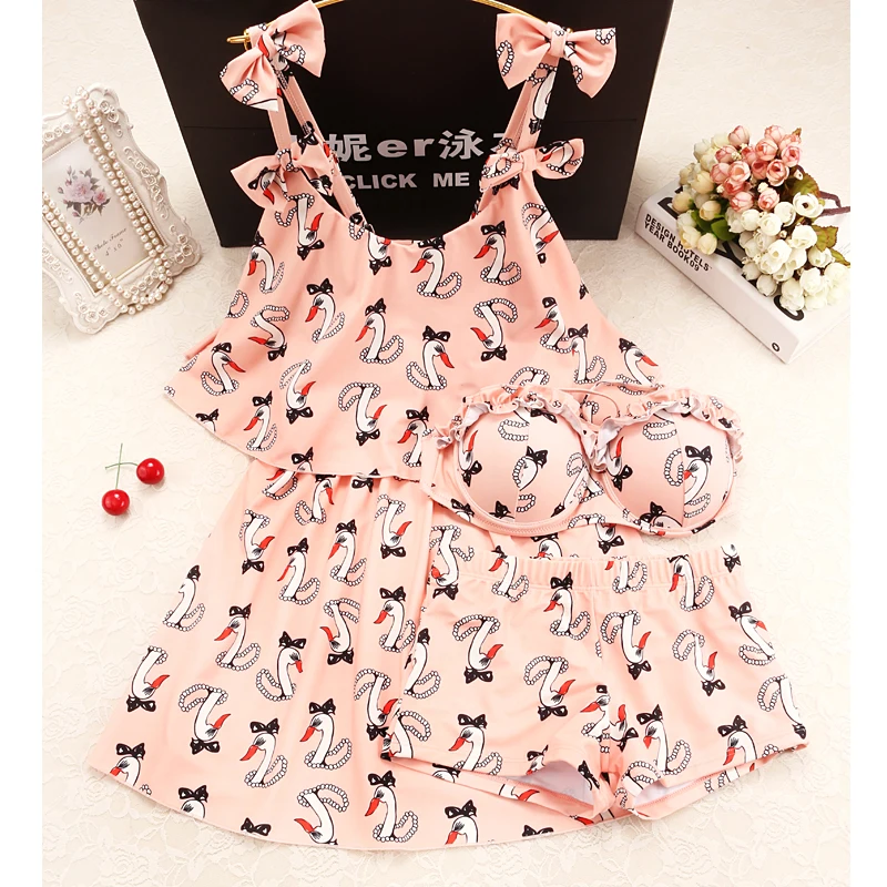 

2018 Rushed Skirt Style Bikini Three Pieces Of Small Breasts Gather Thin And Lovable Butterfly Knot Korean Hot Spring Swimsuit