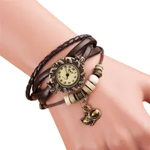 Women Watches Heart Pendant Leather Bracelet Watch Women Dress Vintage Quartz Analog WristWatch Reloj Mujer