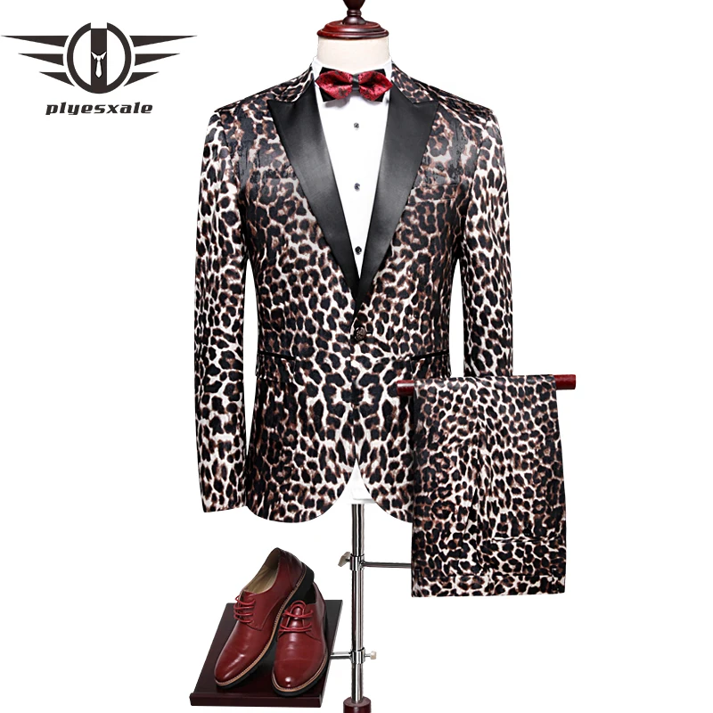 Abiti da sposa da uomo Plyesxale 2018 abito da uomo leopardato Slim Fit  abito da ballo di marca di lusso per uomo abbigliamento da palcoscenico da  uomo di alta qualità Q264|prom suits