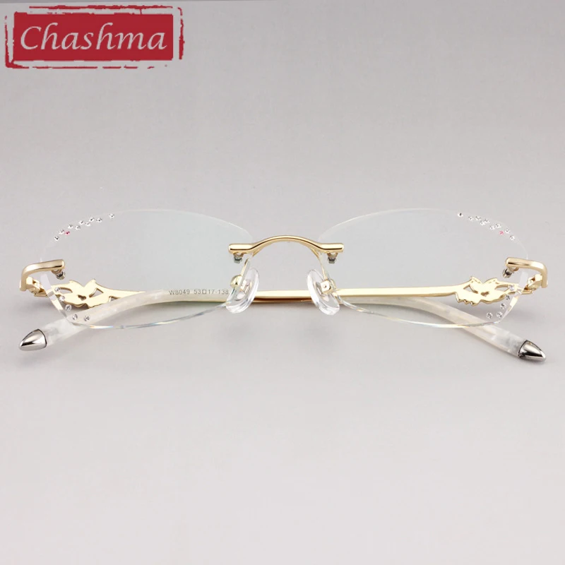 US $27.30 Chashma Designer Eyeglasses Diamond Lady Rimless Alloy Glasses Frame Transparent Stone Lenses Female Prescription Spectacles