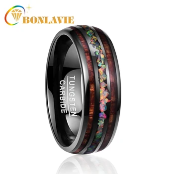 

2018 vintage Dome Black Acacia Wood Opal colorful Tungsten Ring for women Engagement Wedding Jewelry ring size 7-12