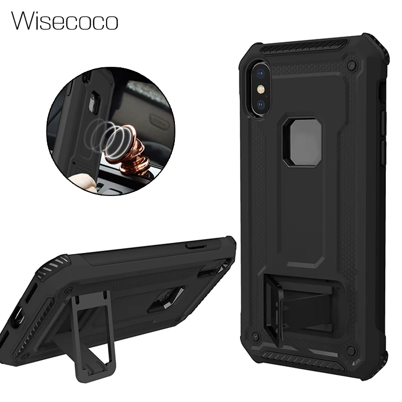

Shockproof Hide Bracket Case For iPhone X 10 6 6plus 6s 7 7plus 8 8plus Car Magnetic Hard Armor Cover Stand Protector Etui Mujer
