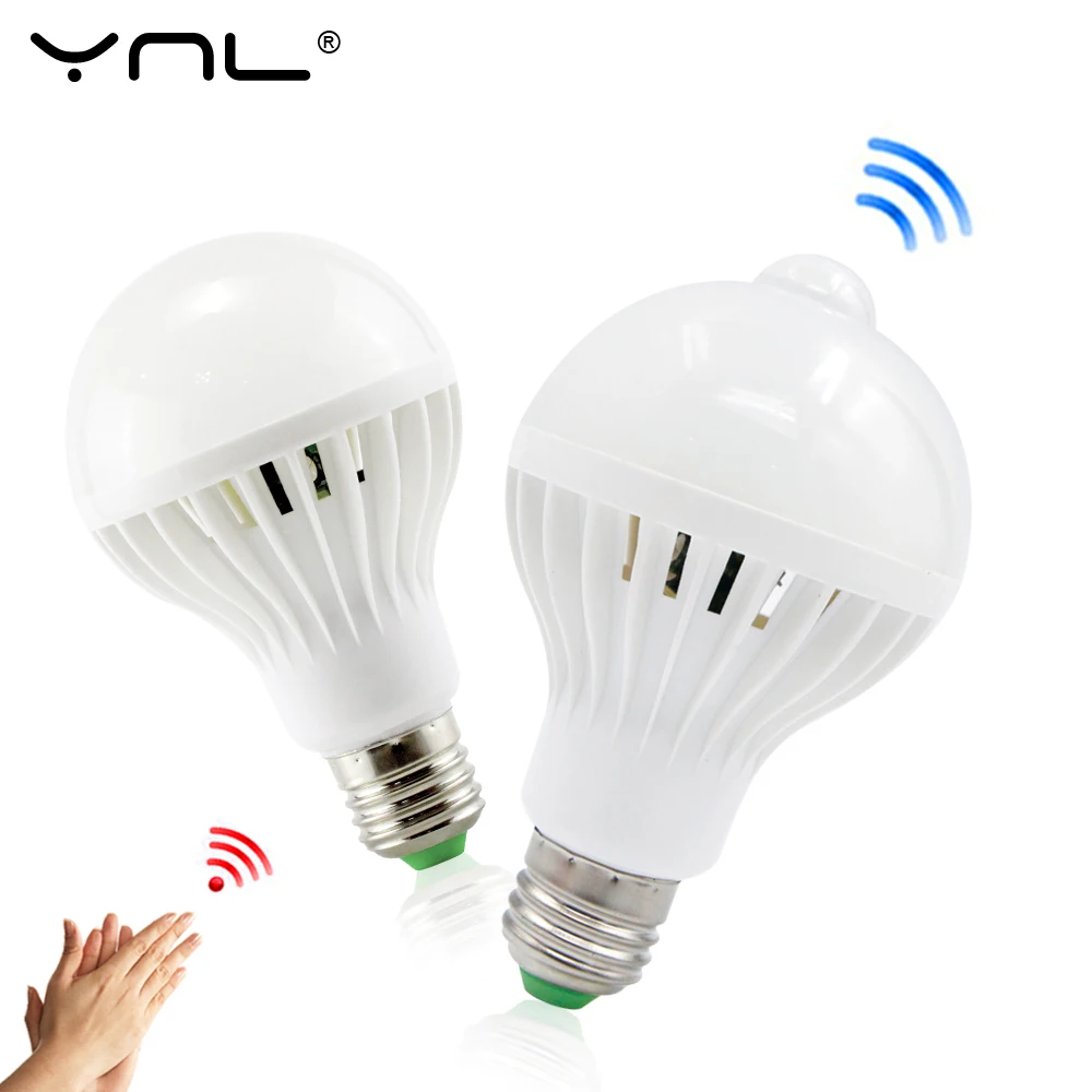 YNL LED PIR Motion Датчик Лампы E27 220 В Светодиодная Лампа 3 Вт 5 Вт 7 Вт 9 Вт 12 Вт Белого Авто Смарт-ПИР Инфракрасный Тело Звук + Motion Sensor Light