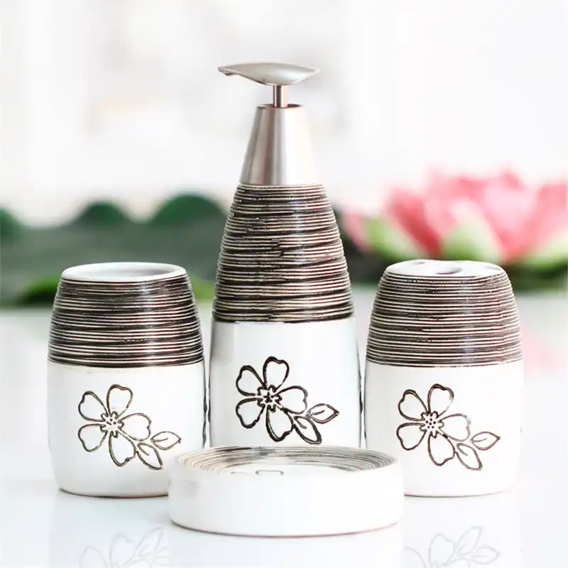 Black White Thread Exquisite European Palace Style 4pc Dispenser Toothbrush Holders Floral Pattern Bathroom Accessories Bathroom Accessories Toothbrush Holderfloral Bathroom Accessories Aliexpress