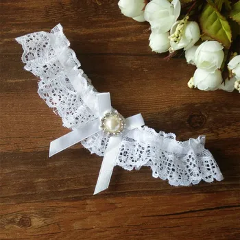 

Hot Sexy Vintage 1 pcs Bridal Ribbon Bow Wedding Garter Toss Garter Stretch Lace Garter with pearl