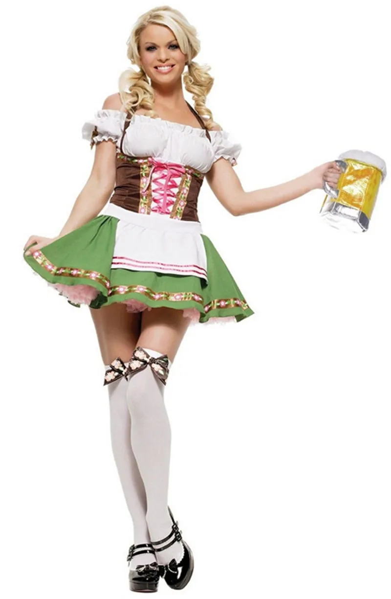 Oktoberfest Beer Maid Costumes Green Beer Girl Costume German Bavarian Women Sexy Heidi Fancy