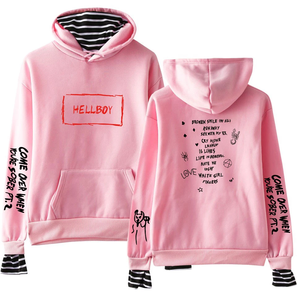 FRDUN TOMMY Lil Peep Print поддельные две штуки толстовки 2019 горячая распродажа Осенние женские толстовки K-pops с капюшоном Harajuku больших размеров 4xl