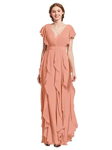 

Sexy Chiffon Fashion Prom Dresses With Sleeves Long Prom Dresses Women's Wedding Guest Dresses Formal Dubai Evening Dress Party
